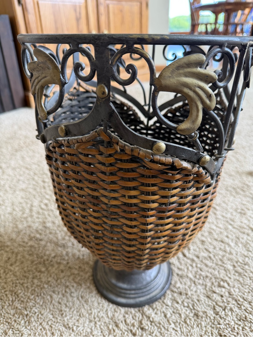 Woven Brown and Black Decorative Urn Vase with Gold Accents
